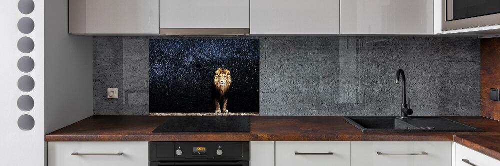 Cooker splashback Lion against the backdrop of the stars