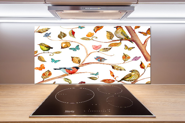 Glass splashback Birds and butterflies