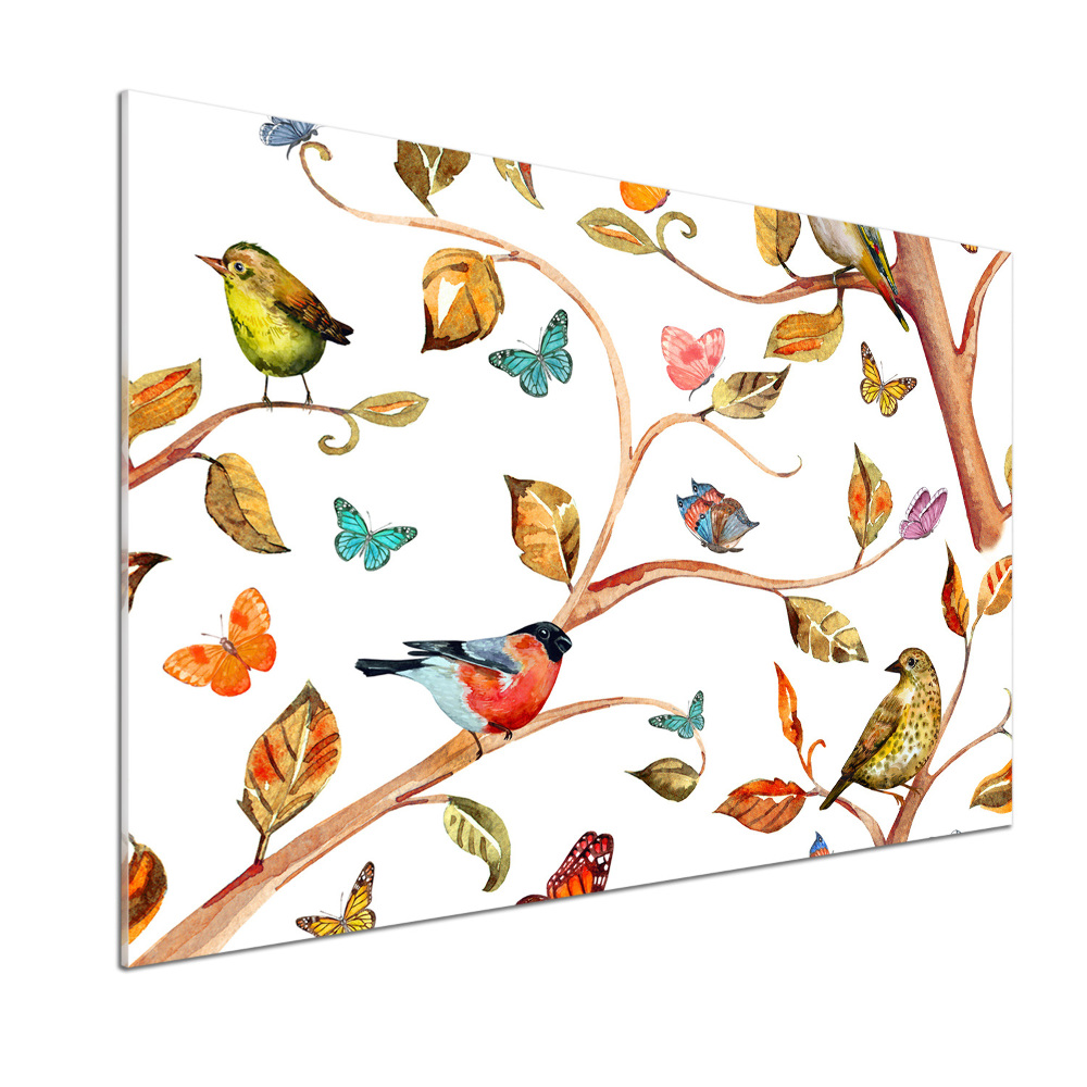 Glass splashback Birds and butterflies