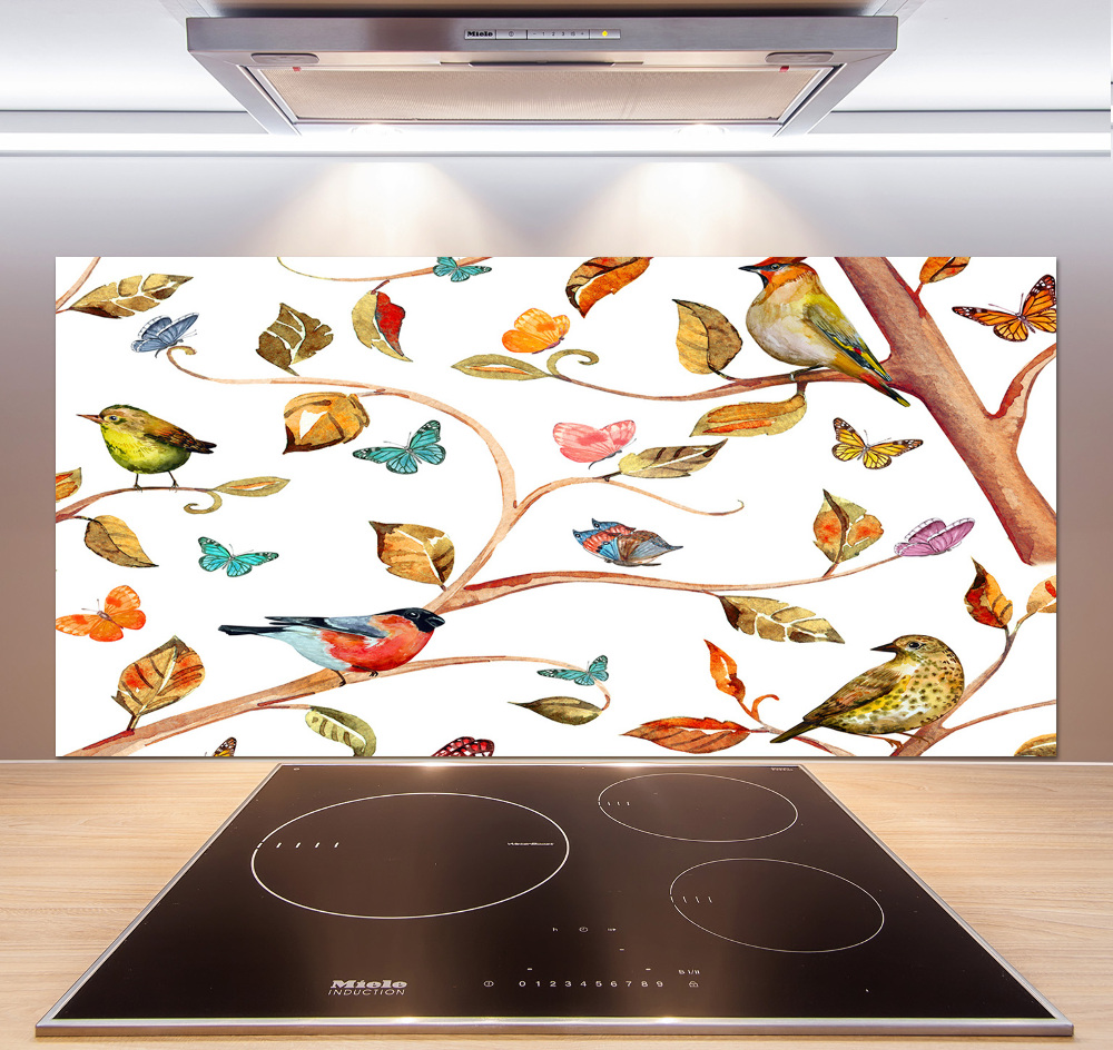 Glass splashback Birds and butterflies