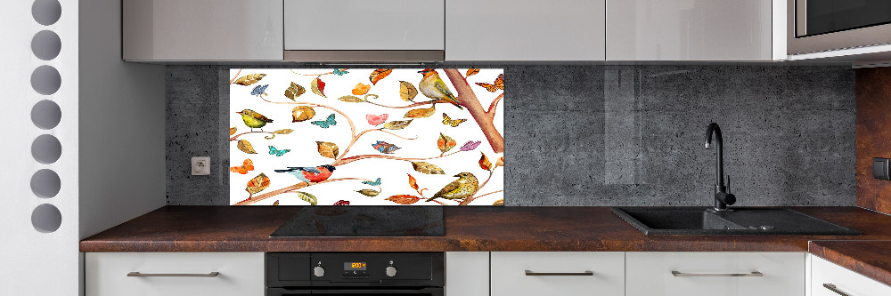 Glass splashback Birds and butterflies