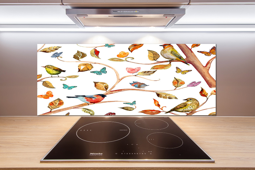 Glass splashback Birds and butterflies