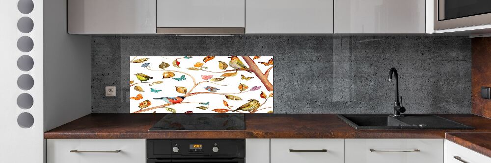 Glass splashback Birds and butterflies