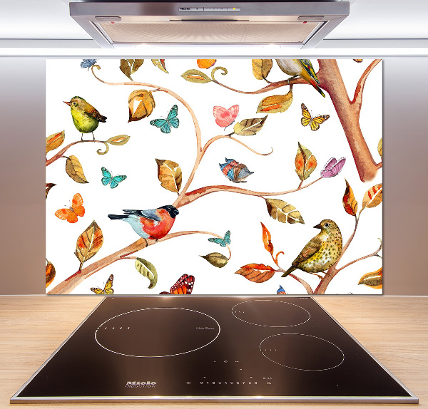 Glass splashback Birds and butterflies