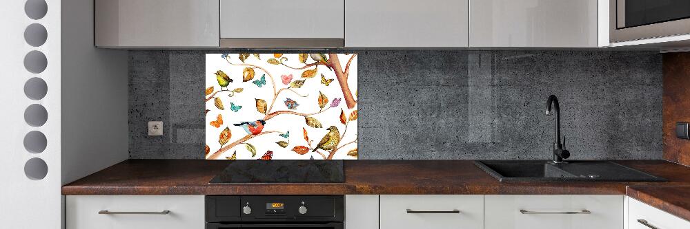 Glass splashback Birds and butterflies