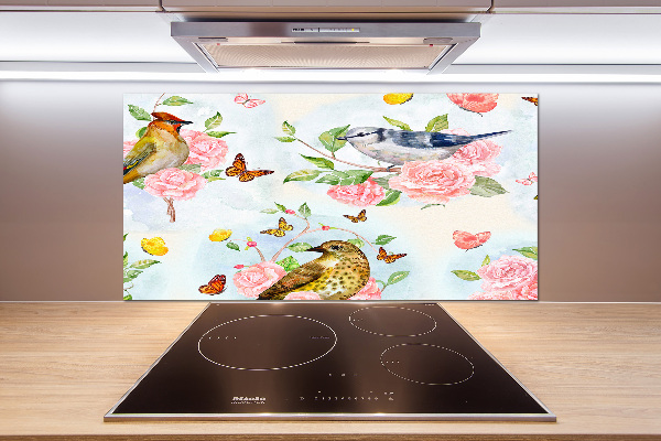 Cooker splashback Birds and roses