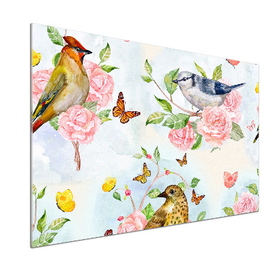 Cooker splashback Birds and roses