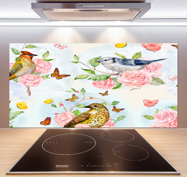 Cooker splashback Birds and roses