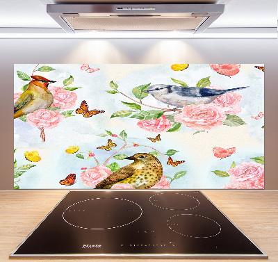 Cooker splashback Birds and roses