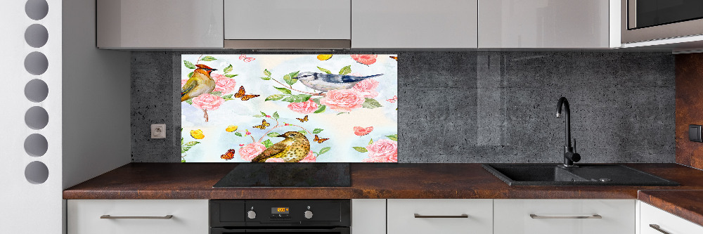 Cooker splashback Birds and roses