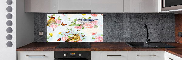 Cooker splashback Birds and roses