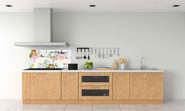 Cooker splashback Birds and roses