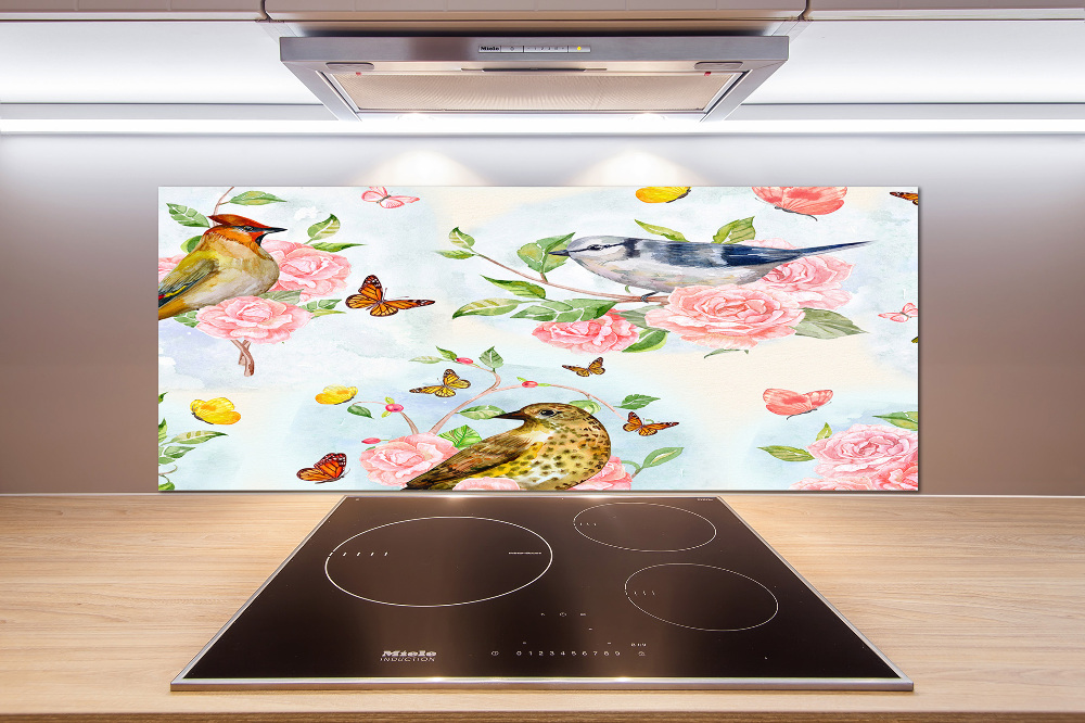 Cooker splashback Birds and roses