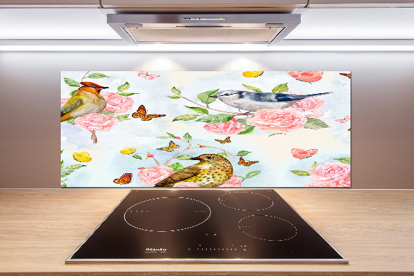 Cooker splashback Birds and roses