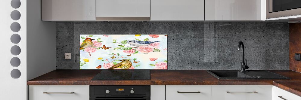 Cooker splashback Birds and roses