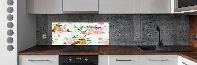 Cooker splashback Birds and roses