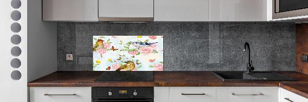 Cooker splashback Birds and roses