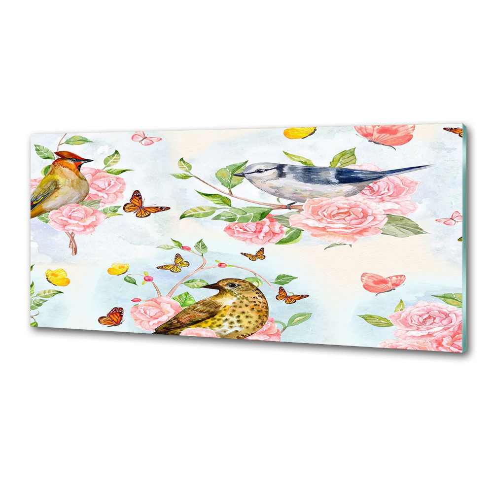 Cooker splashback Birds and roses