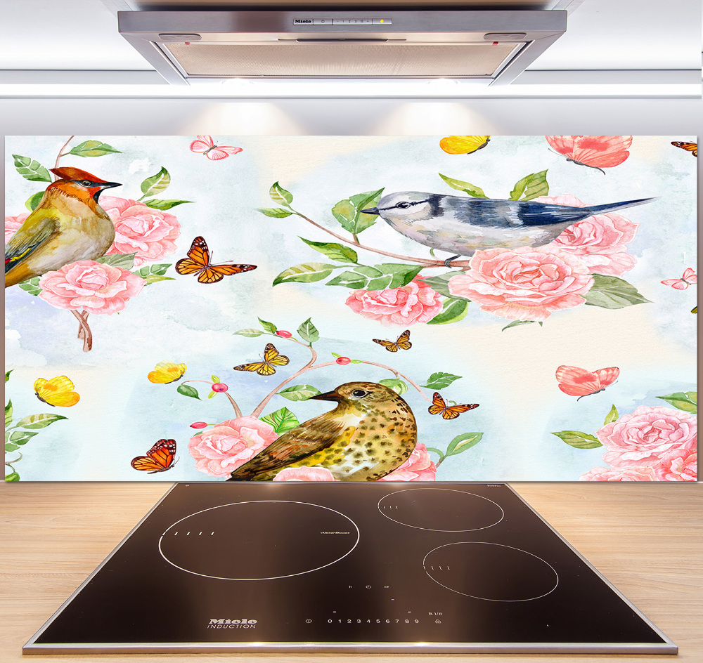 Cooker splashback Birds and roses