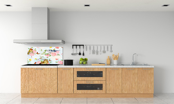 Cooker splashback Birds and roses