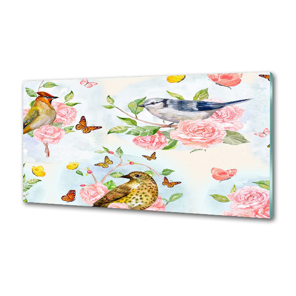 Cooker splashback Birds and roses