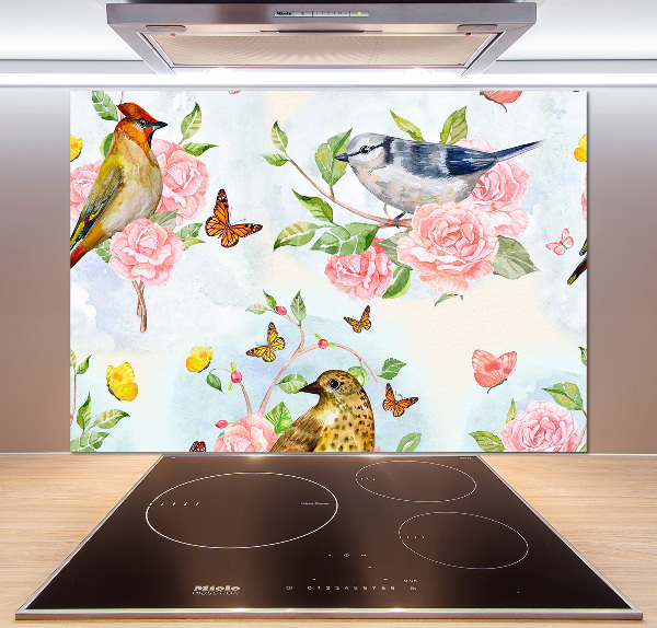 Cooker splashback Birds and roses