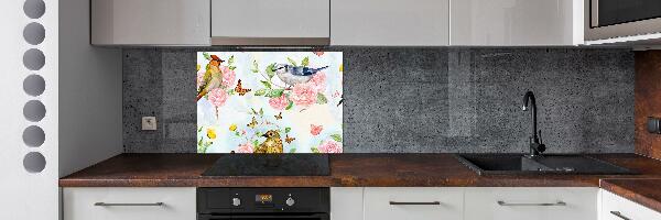 Cooker splashback Birds and roses