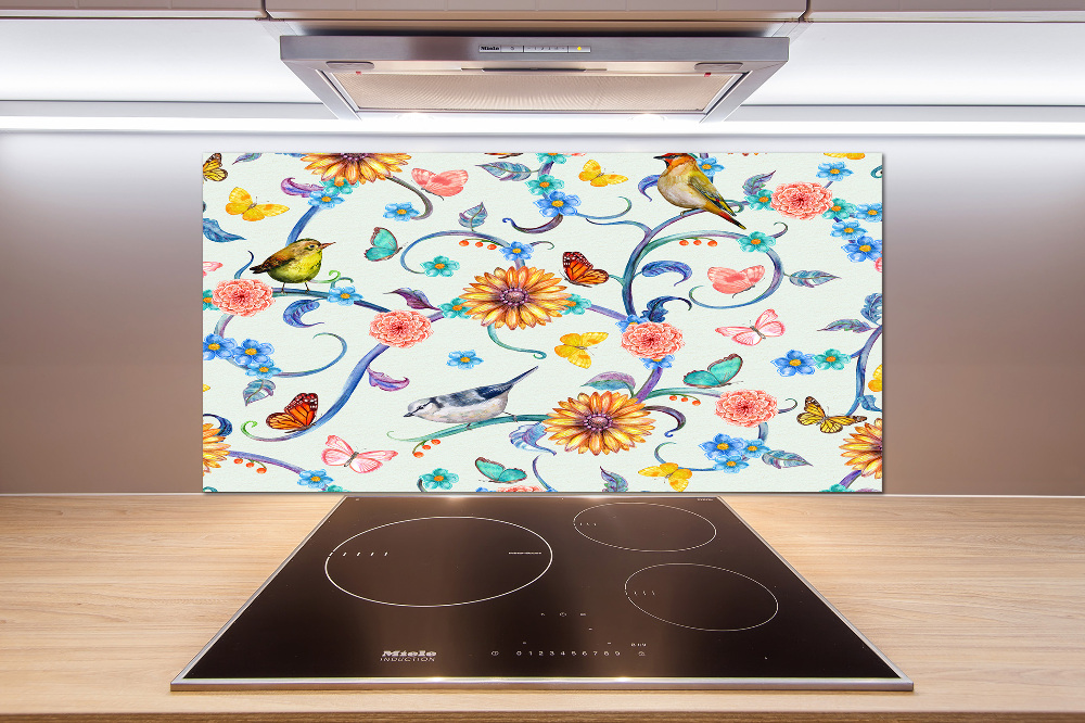 Cooker splashback Flowers and birds