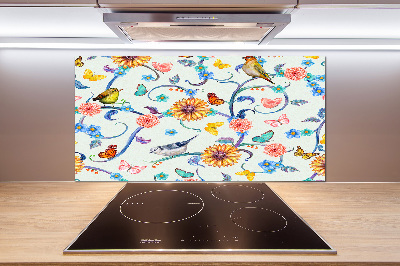 Cooker splashback Flowers and birds