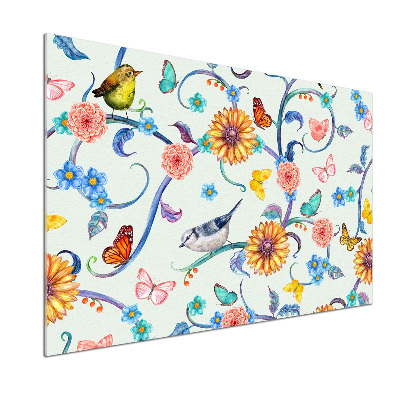 Cooker splashback Flowers and birds