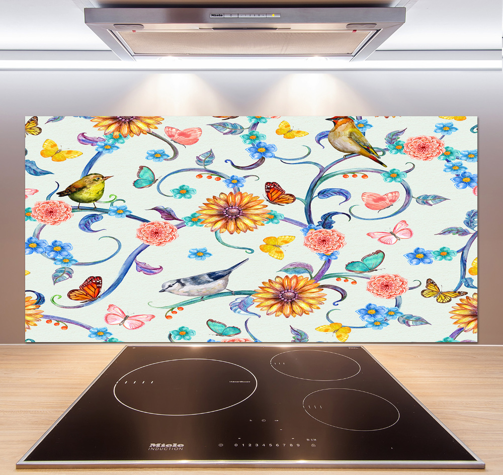 Cooker splashback Flowers and birds