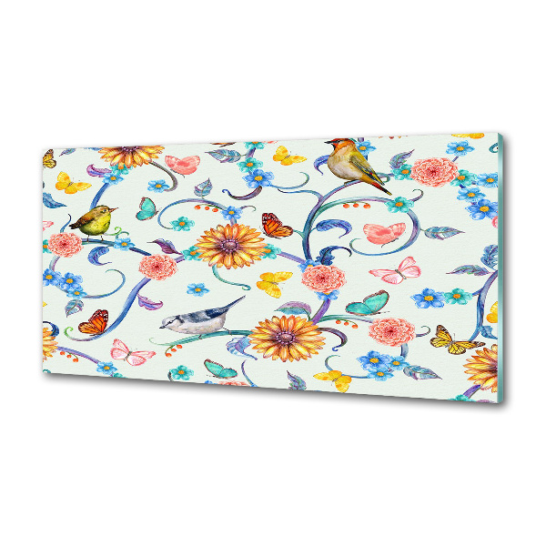 Cooker splashback Flowers and birds