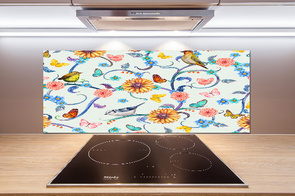 Cooker splashback Flowers and birds