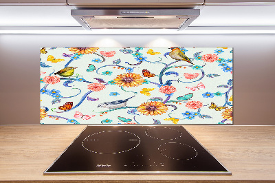 Cooker splashback Flowers and birds