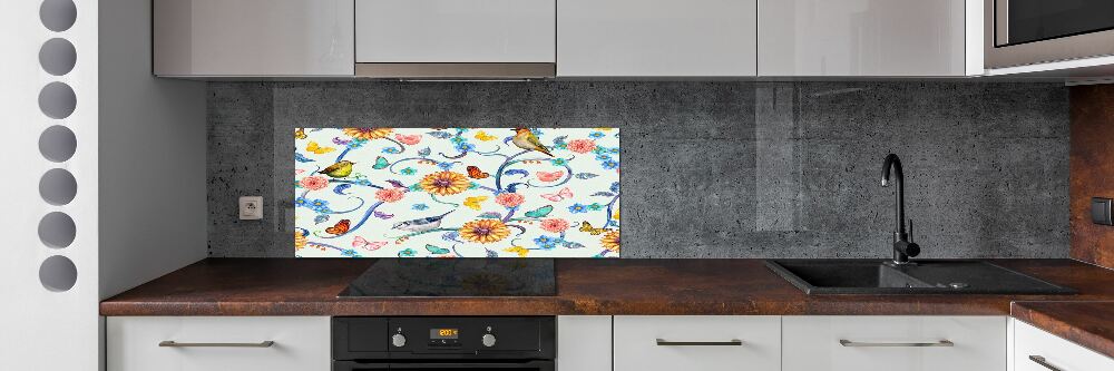 Cooker splashback Flowers and birds