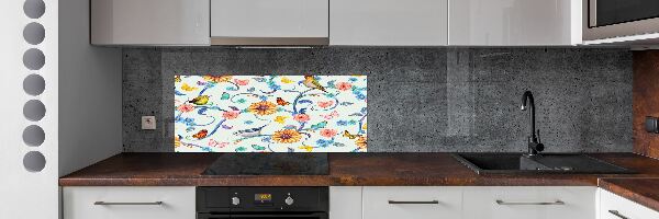 Cooker splashback Flowers and birds