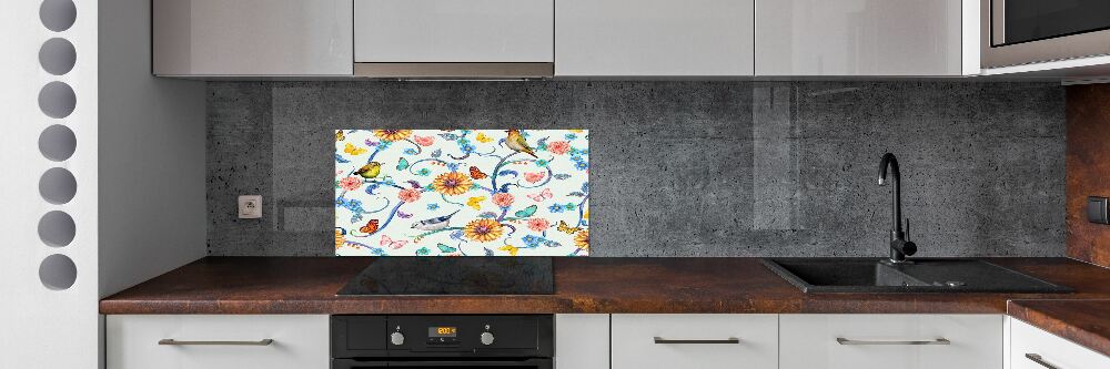 Cooker splashback Flowers and birds