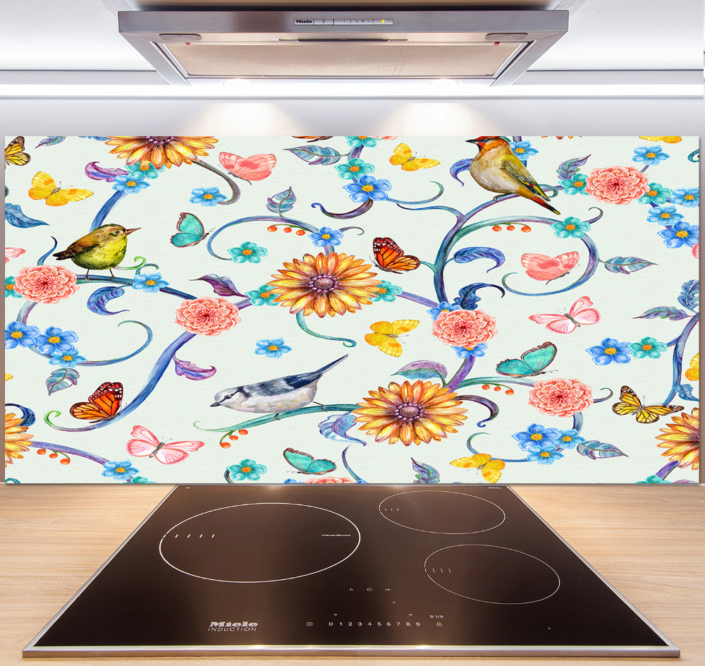 Cooker splashback Flowers and birds