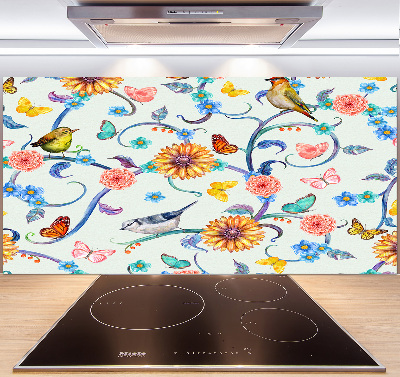 Cooker splashback Flowers and birds