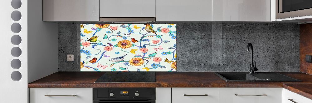 Cooker splashback Flowers and birds