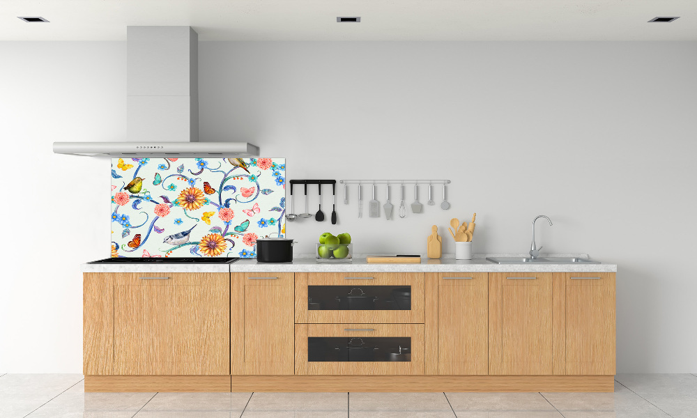 Cooker splashback Flowers and birds