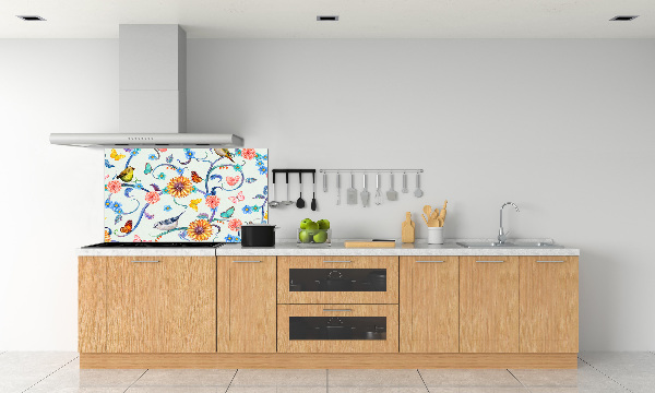 Cooker splashback Flowers and birds