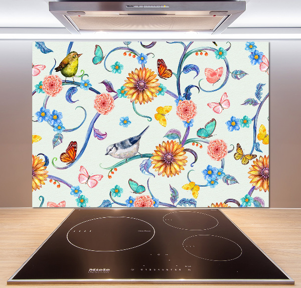 Cooker splashback Flowers and birds