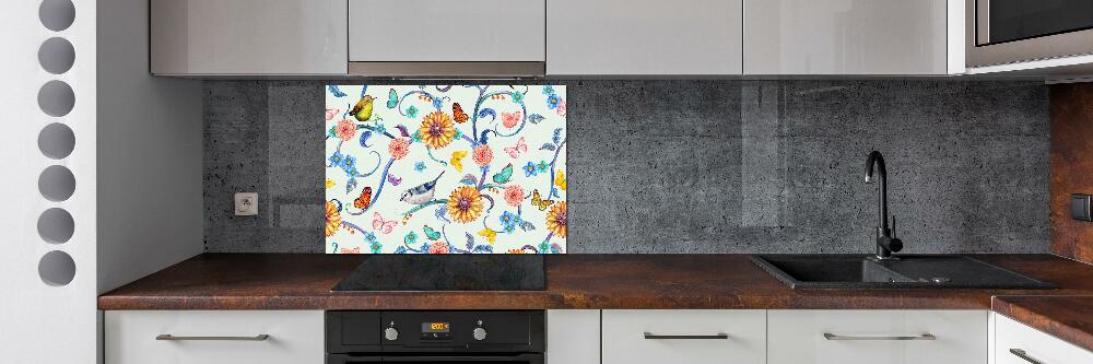 Cooker splashback Flowers and birds