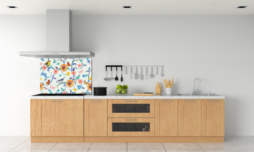 Cooker splashback Flowers and birds