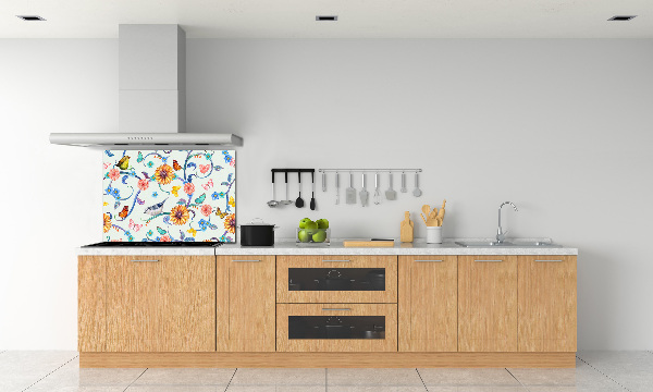 Cooker splashback Flowers and birds