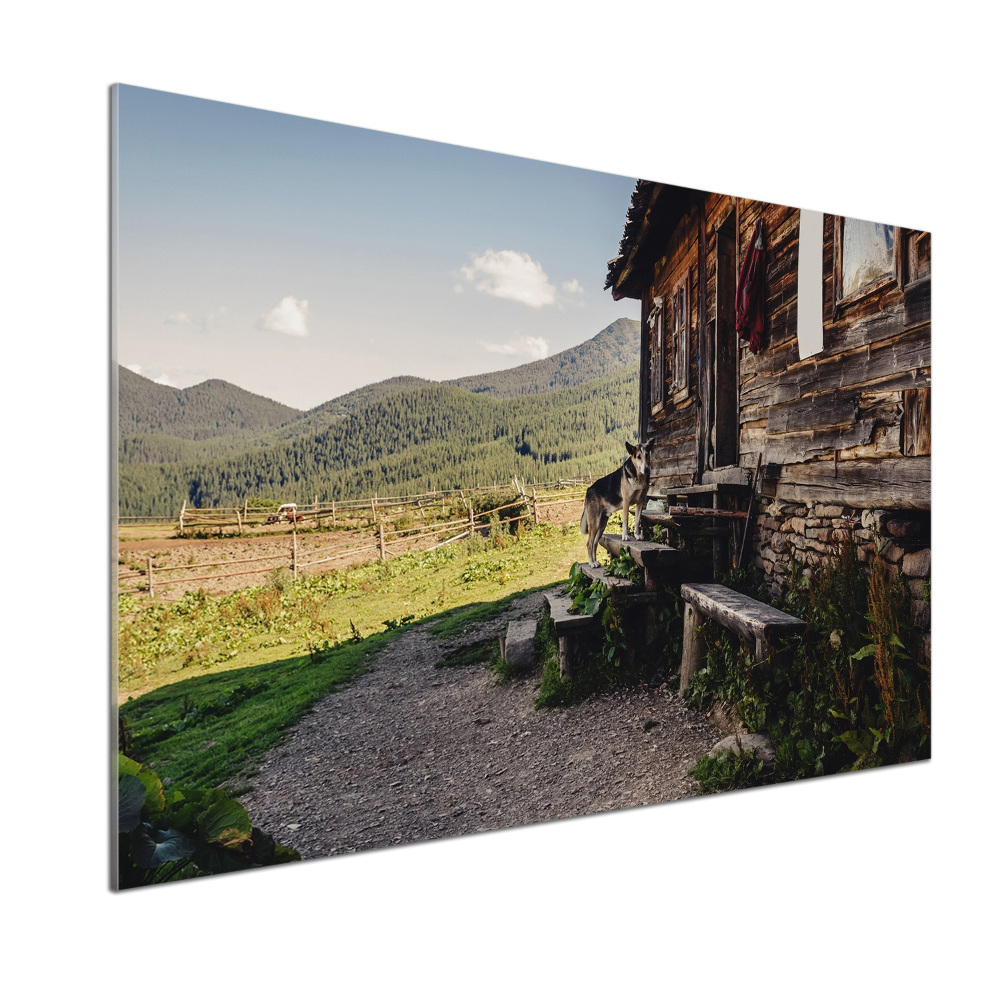 Glass splashback Wooden mountain house