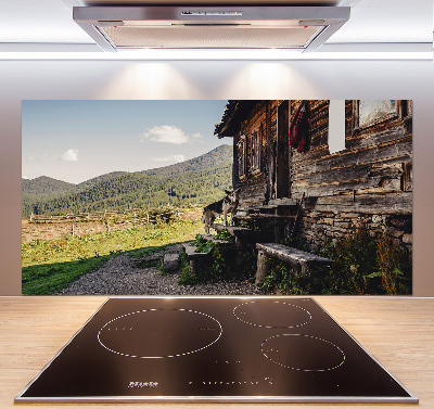 Glass splashback Wooden mountain house