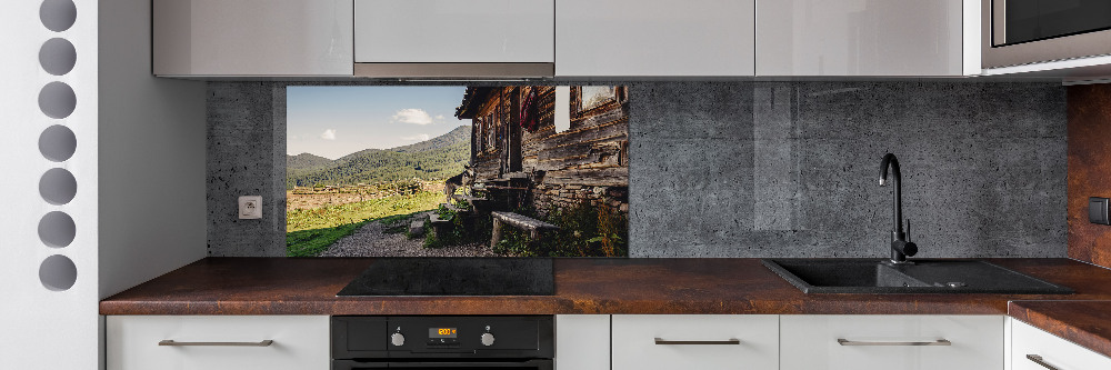 Glass splashback Wooden mountain house