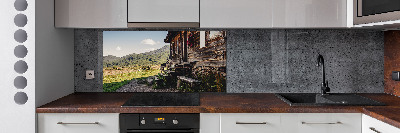 Glass splashback Wooden mountain house